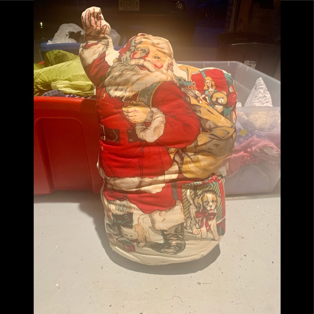 Vintage 19" Santa Claus Gift CHRISTMAS throw pillow door stopper Mid Century Dog